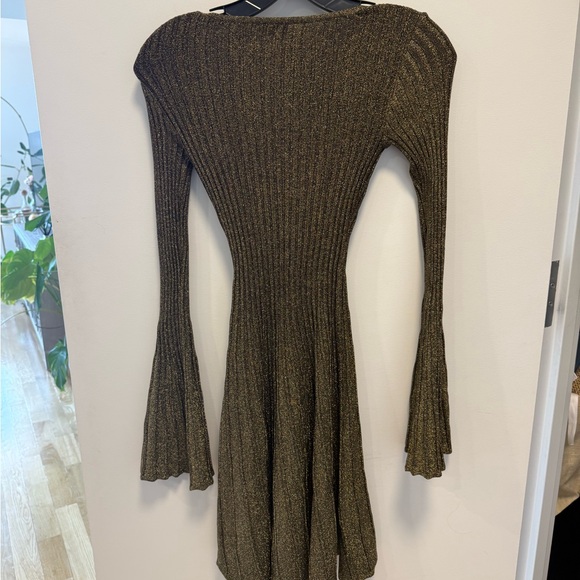 STAUD Metallic Long Sleeve Dress - Gold - Picture 3 of 6